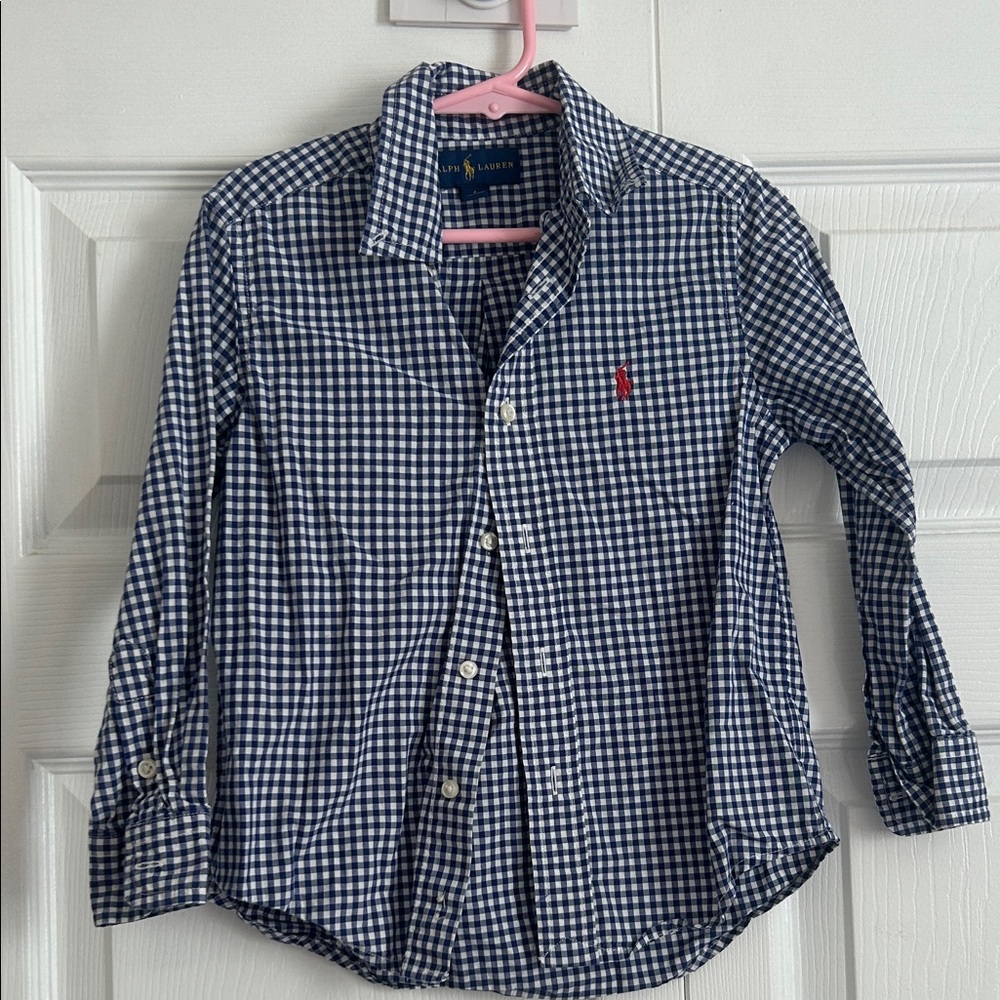 Boys Polo Ralph Lauren Plaid Blue Button Down Shirt Size 4